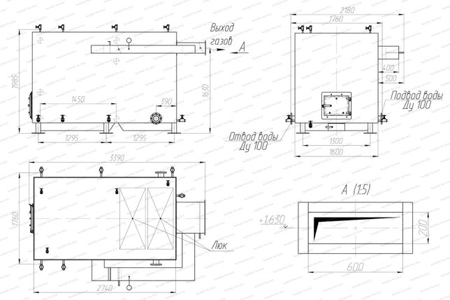 Котел 800 кВт без дымососа чертеж